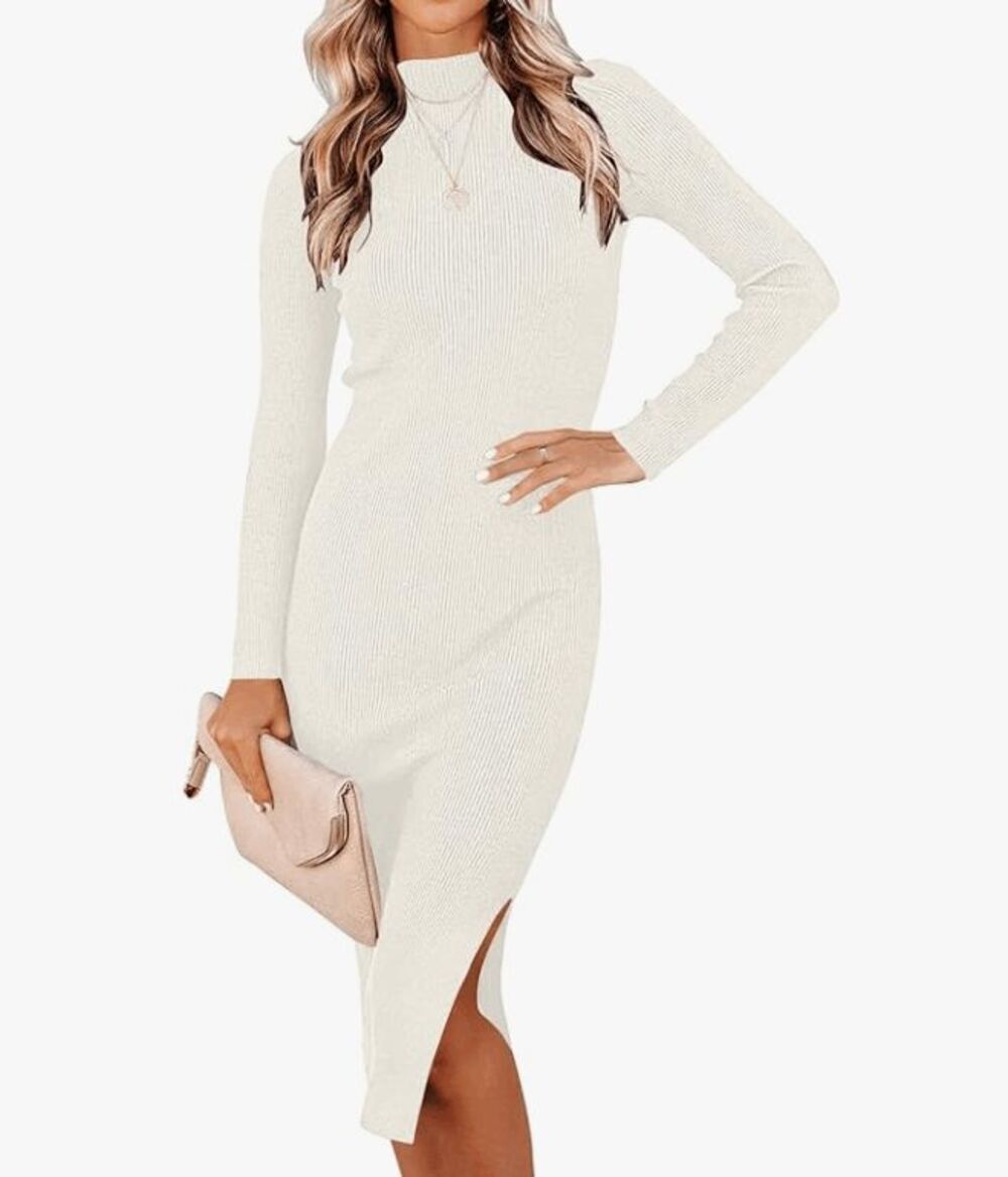 Women's Cream Sweater Midi Body-con Dresses- Size M